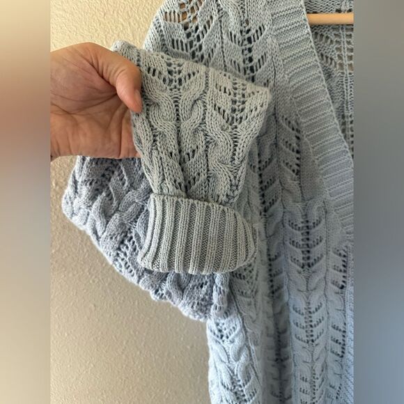 NWT Rachel Zoe Light Blue Open Knit Cardigan Sweater Soft Blue Timeless Size L - Picture 7 of 7